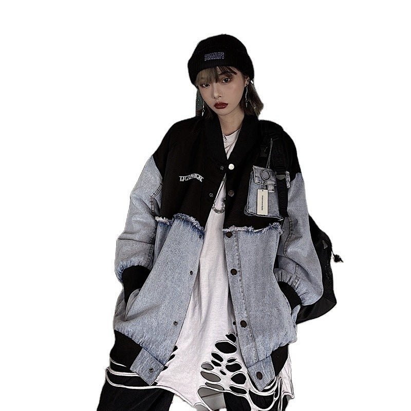 Stitching Denim Embroidered Letters Men's And Women's Jackets Stitching Denim Embroidered Letters Men's And Women's Jackets