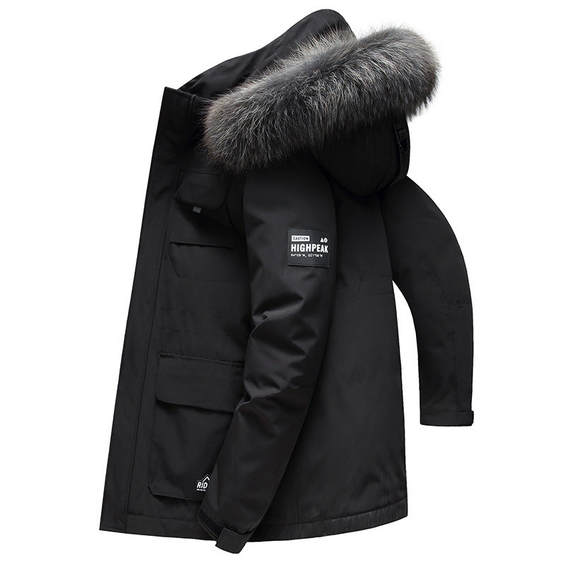 Medium Length Thickened Hooded Big Hair Collar To Overcome Winter Men's Coat Medium Length Thickened Hooded Big Hair Collar To Overcome Winter Men's Coat