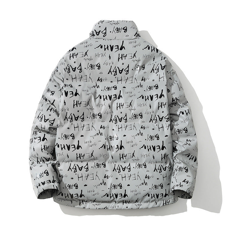 Men's Fashionable Stand Collar Reflective Letter Padded Jacket Men's Fashionable Stand Collar Reflective Letter Padded Jacket