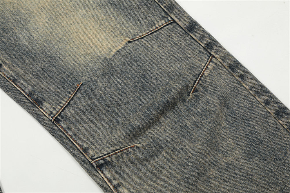 Washed Yellow Worn Jeans Men Washed Yellow Worn Jeans Men