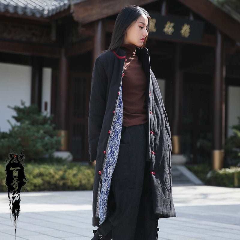 Retro Women's Artistic Cotton And Linen Clothing Buckle Cotton-padded Jacket Retro Women's Artistic Cotton And Linen Clothing Buckle Cotton-padded Jacket