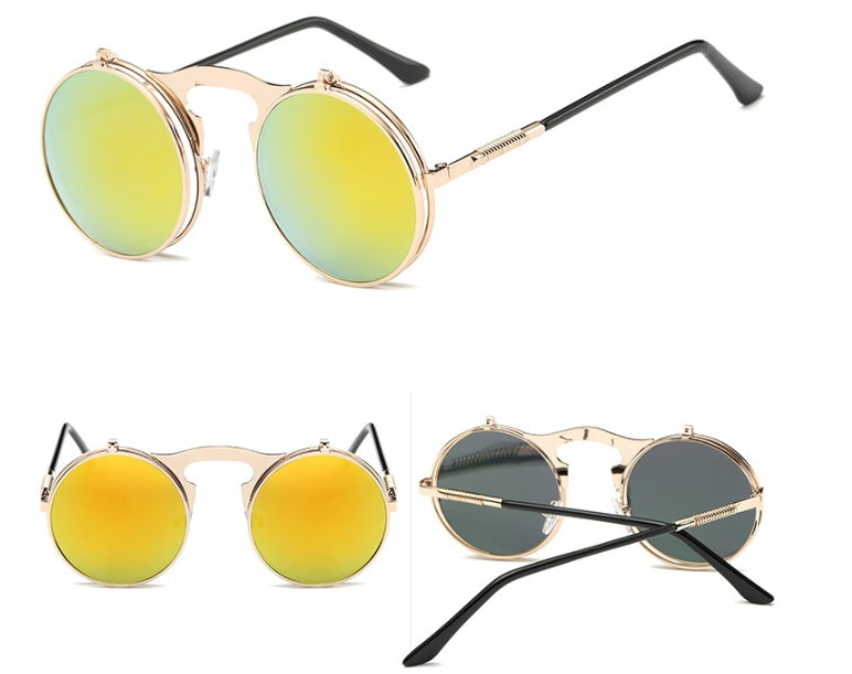 New Vintage Round Steampunk Sunglasses Flip-Up UV Protection Metal Frame Men And Women Summer Cycling Sun Glasses New Vintage Round Steampunk Sunglasses Flip-Up UV Protection Metal Frame Men And Women Summer Cycling Sun Glasses