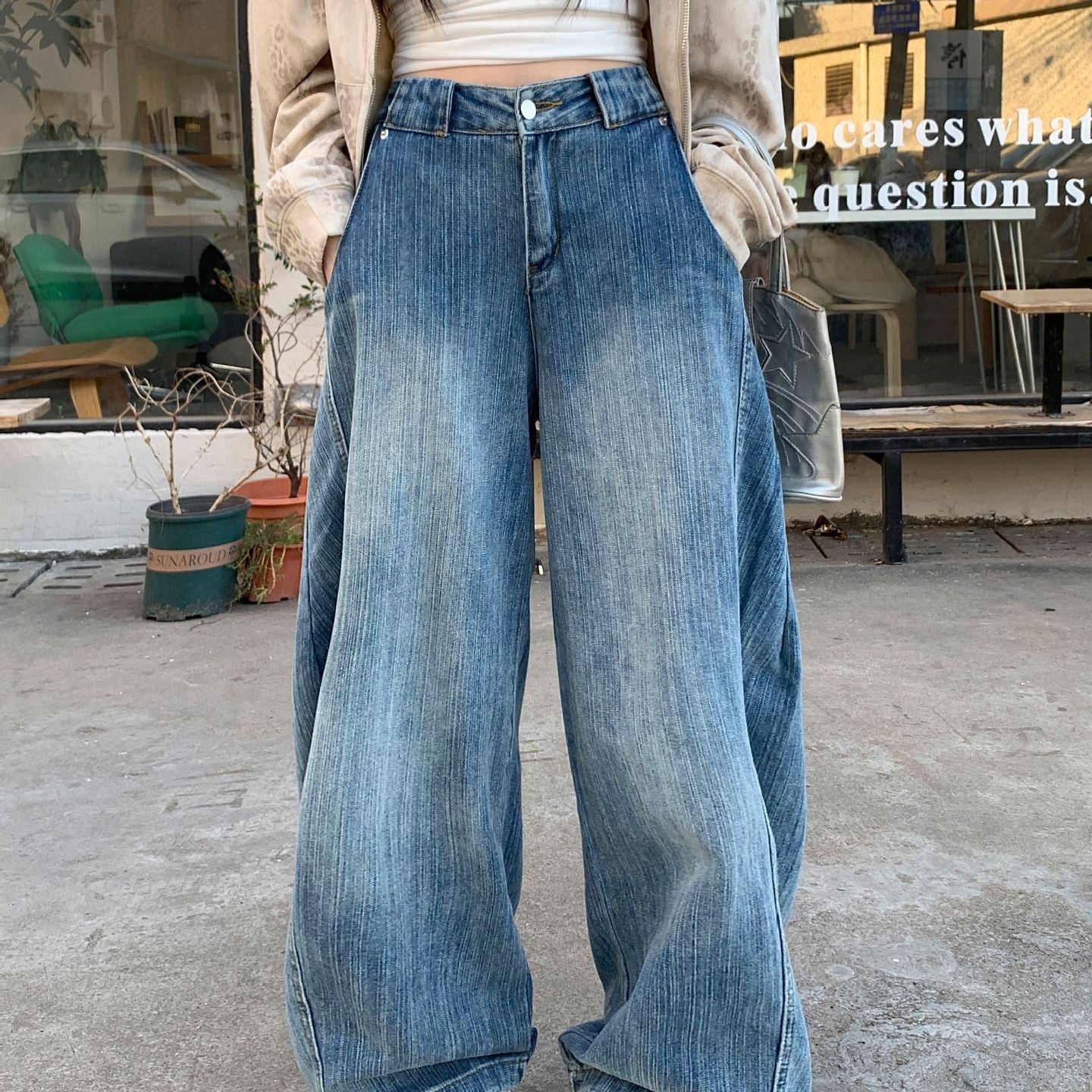 Washed Distressed Machete Jeans For Women High Street Loose Washed Distressed Machete Jeans For Women High Street Loose