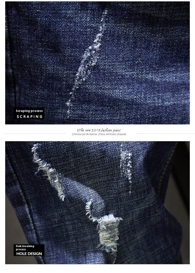 Cross-border Stretch Jeans Men's Ripped Casual Slim Fit Skinny Denim Pants Cross-border Stretch Jeans Men's Ripped Casual Slim Fit Skinny Denim Pants
