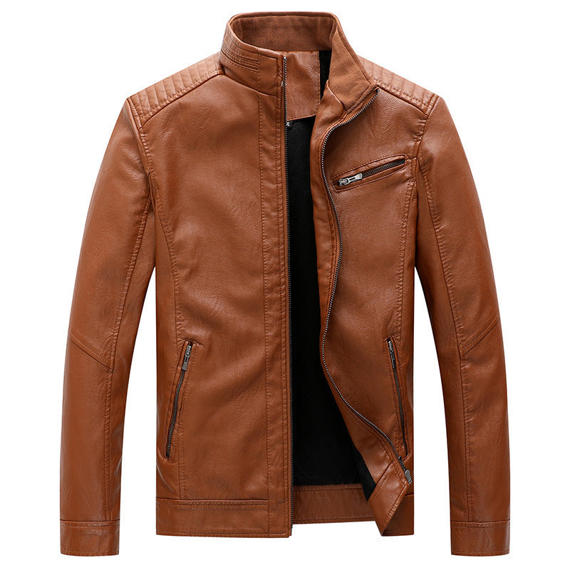 New Men's Leather Jackets Plus Velvet Solid Color New Men's Leather Jackets Plus Velvet Solid Color