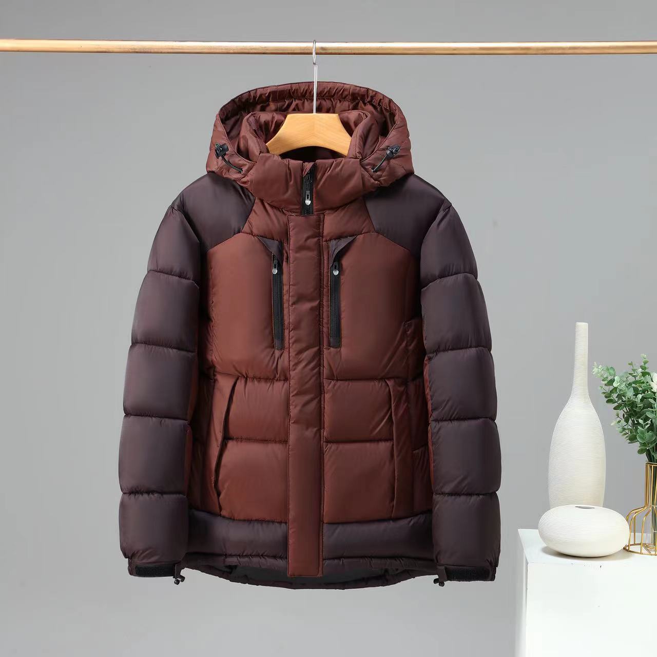 Winter Warm Color Blocked Hoodie Detachable Down Cotton Jacket Coat Winter Warm Color Blocked Hoodie Detachable Down Cotton Jacket Coat