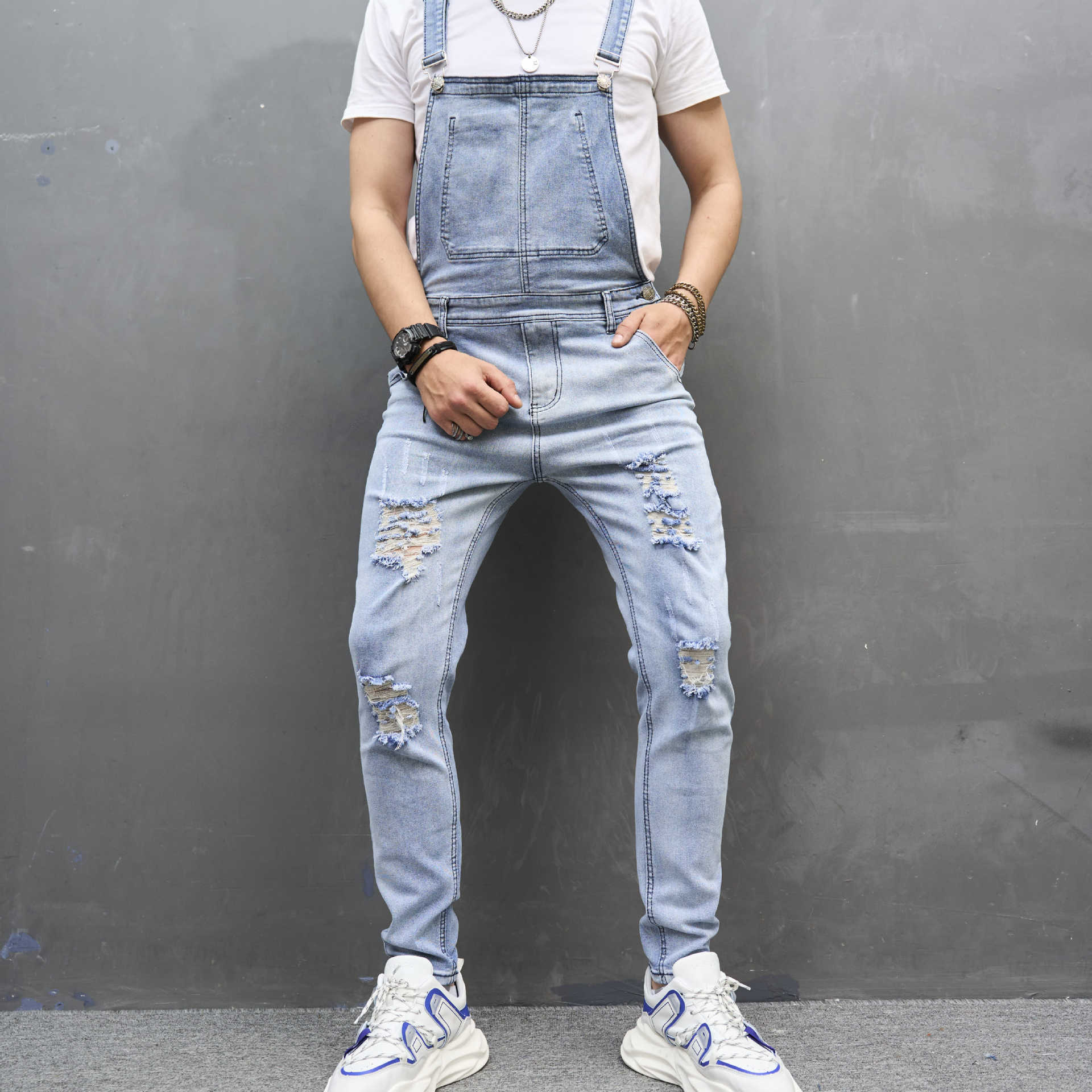 Men's Slim Ripped Strap Skinny Trousers Men's Slim Ripped Strap Skinny Trousers