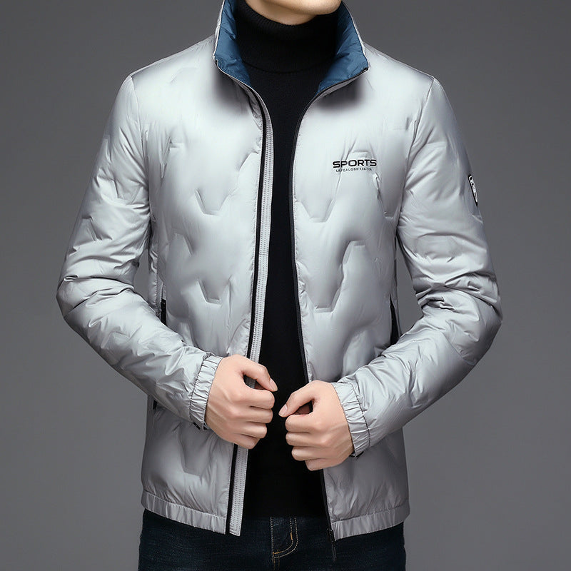 Geometric embossed letters stand-up collar down jacket Geometric embossed letters stand-up collar down jacket