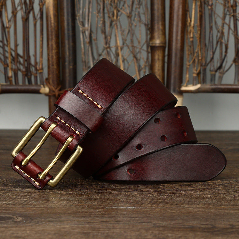 Men's Leather Belt Double Pin Buckle Men's Leather Belt Double Pin Buckle