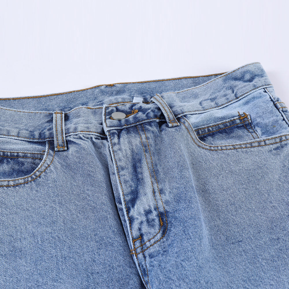 Solid Color Washed Raw Edge Jeans Men Solid Color Washed Raw Edge Jeans Men