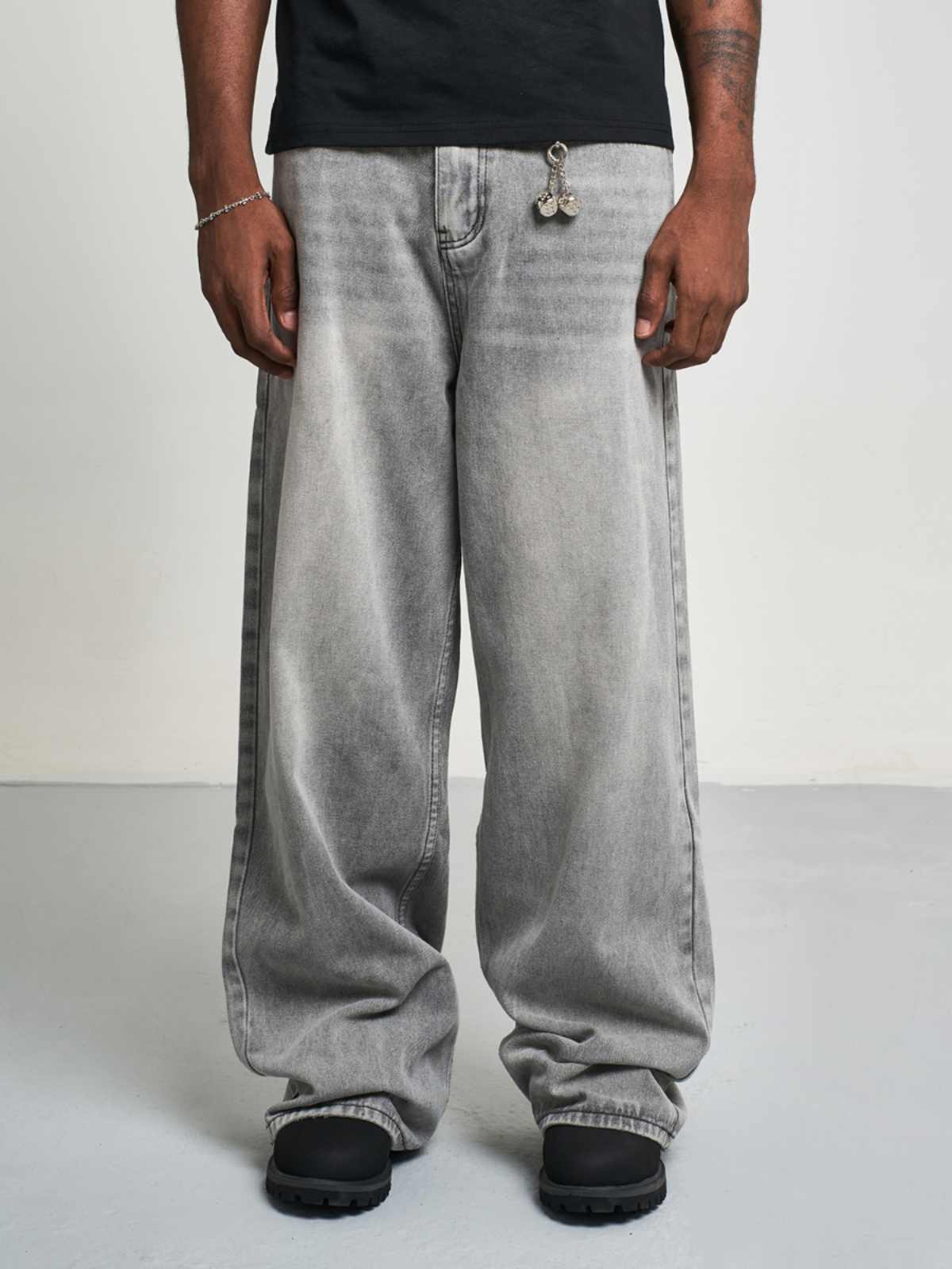 Loose Jeans Silver Gray Straight-leg Pants Loose Jeans Silver Gray Straight-leg Pants
