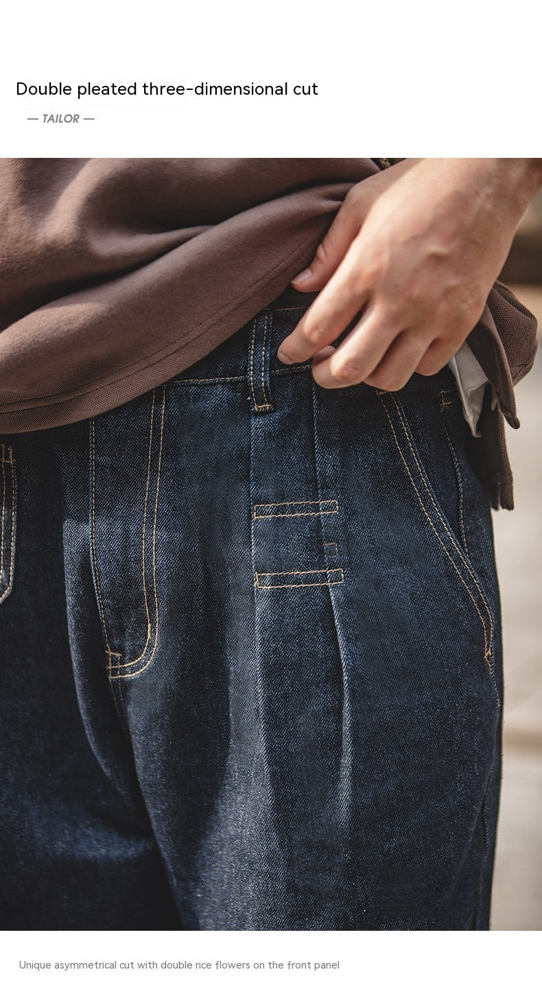 Vintage Denim Washed Elastic Waist Loose Jeans Cityboy Wide Leg Tapered Pants Men Vintage Denim Washed Elastic Waist Loose Jeans Cityboy Wide Leg Tapered Pants Men