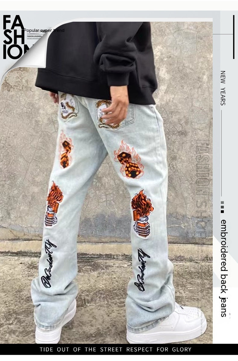 High Street Hip Hop Embroidered Back Jeans Korean Style Fashion Brand Stretch Slim Fit Skinny Pants Men High Street Hip Hop Embroidered Back Jeans Korean Style Fashion Brand Stretch Slim Fit Skinny Pants Men