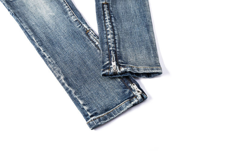 Knife cut classic zipper beam pants jeans Knife cut classic zipper beam pants jeans