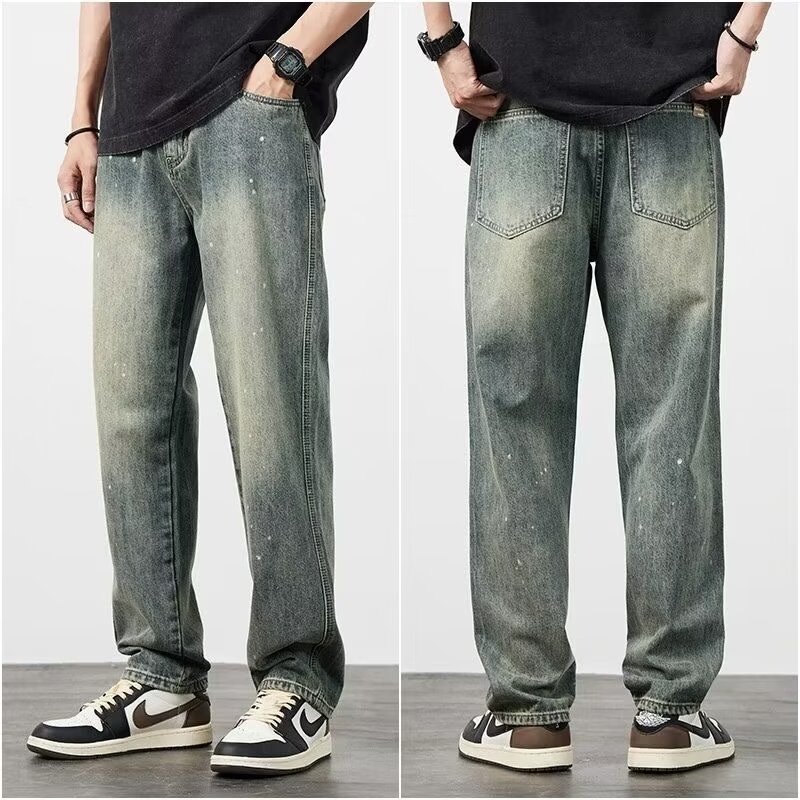 Distressed High Waist Jeans Men's Straight-leg Pants Distressed High Waist Jeans Men's Straight-leg Pants