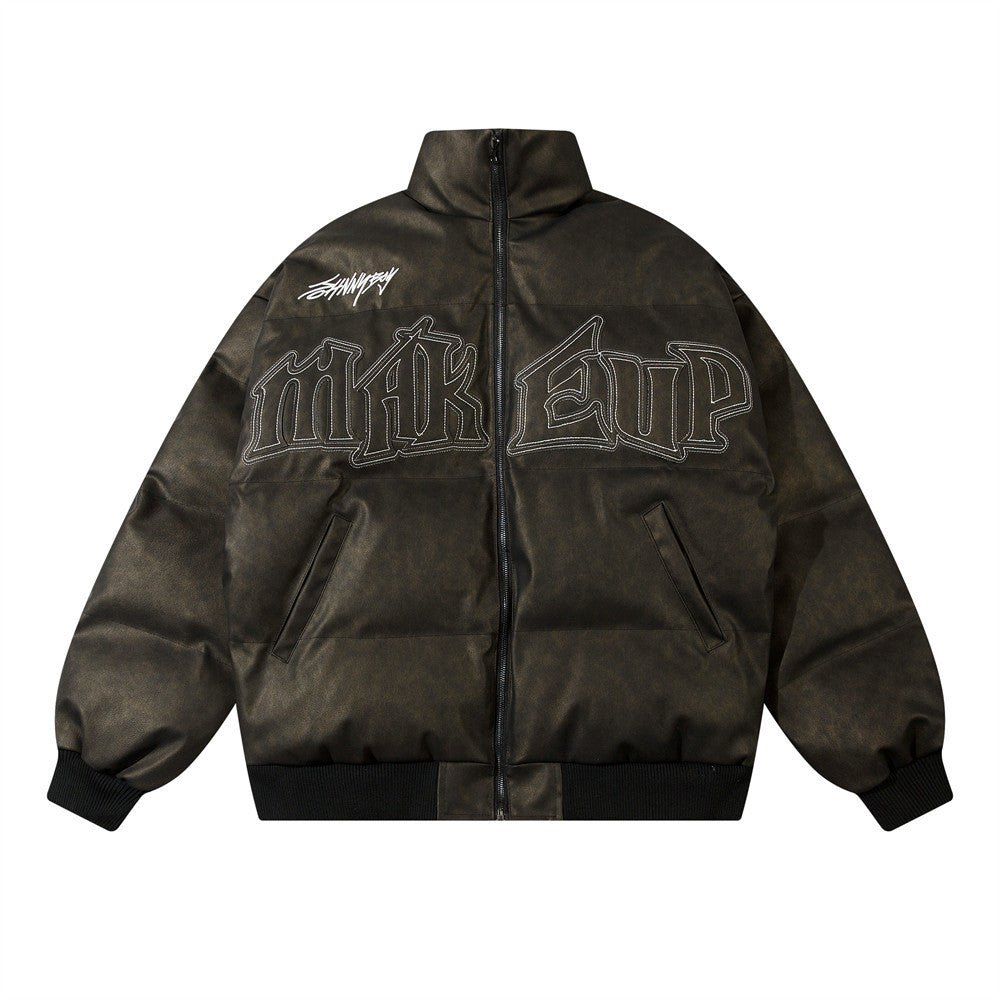 Leather Coat Menswear Fashion Brand Winter Thickened Cold Protection Warm Letters Embroidered Stand Collar PU Leather Coat Leather Coat Menswear Fashion Brand Winter Thickened Cold Protection Warm Letters Embroidered Stand Collar PU Leather Coat