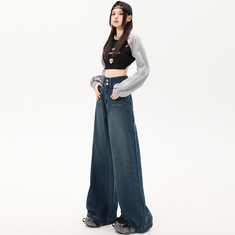 New Simple High Waist Casual Straight-leg Jeans For Women New Simple High Waist Casual Straight-leg Jeans For Women