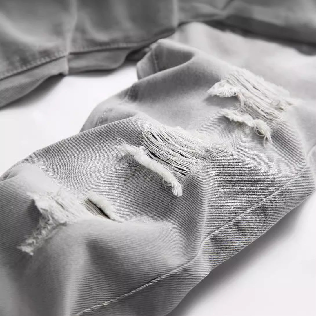 Boys Light Gray Ripped Straight Pants Denim Trousers Boys Light Gray Ripped Straight Pants Denim Trousers