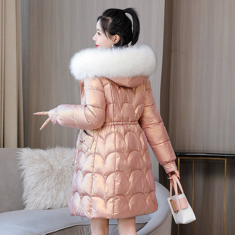 Glossy Women's Mid-length Thickened Warm Slim-fit Figure Flattering Fur Collar Cotton Clothes Glossy Women's Mid-length Thickened Warm Slim-fit Figure Flattering Fur Collar Cotton Clothes