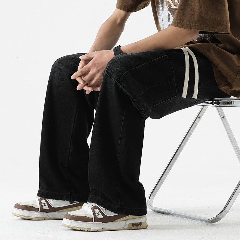Retro Washed Big Workwear With Pocket Jeans For Men Retro Washed Big Workwear With Pocket Jeans For Men