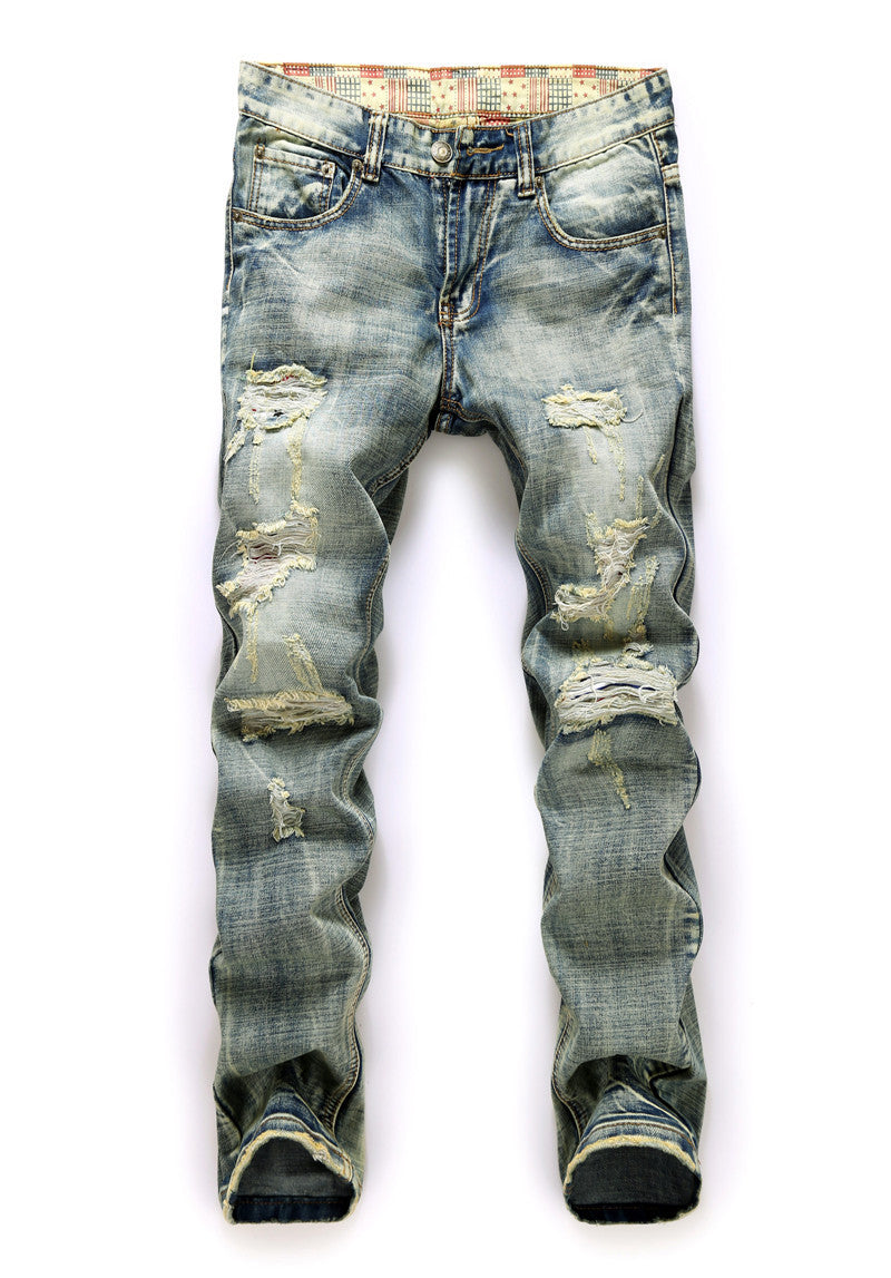 Destruction Print  Men's Pants Mid-rise Jeans Destruction Print  Men's Pants Mid-rise Jeans