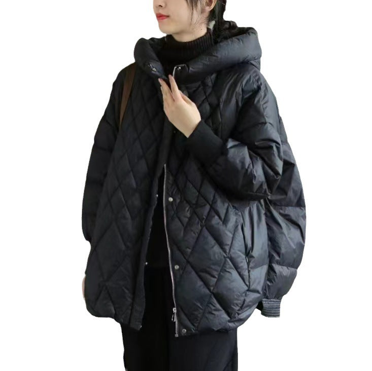 Diamond Lattice Artistic Loose White Duck Down Jacket Diamond Lattice Artistic Loose White Duck Down Jacket