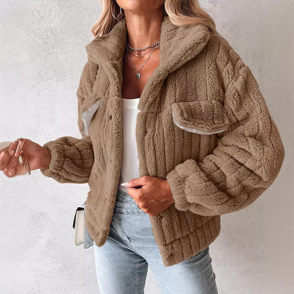 Women's Sunken Stripe Velvet Cardigan Lapel Short Coat Women's Sunken Stripe Velvet Cardigan Lapel Short Coat