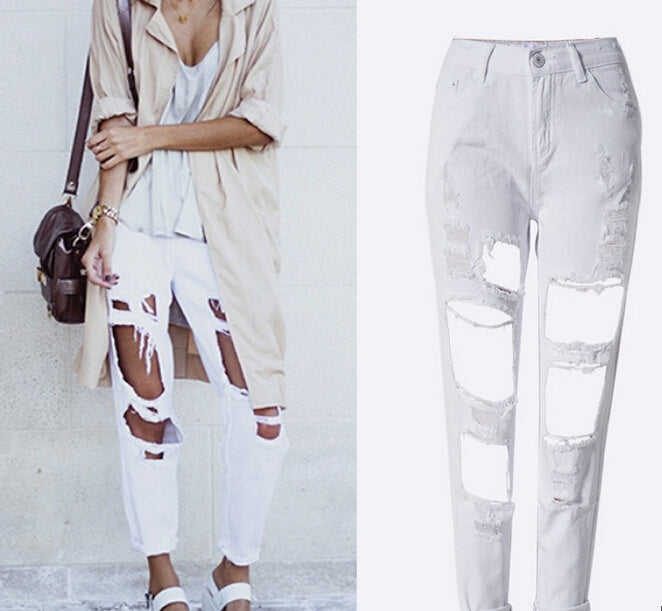 Ripped Jeans High Waist Women Ripped Hole Knee Skinny Pants Ripped Jeans High Waist Women Ripped Hole Knee Skinny Pants