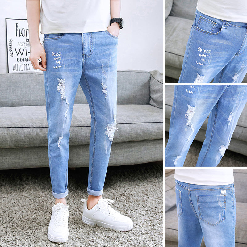 Autumn black ripped ankle jeans men Autumn black ripped ankle jeans men