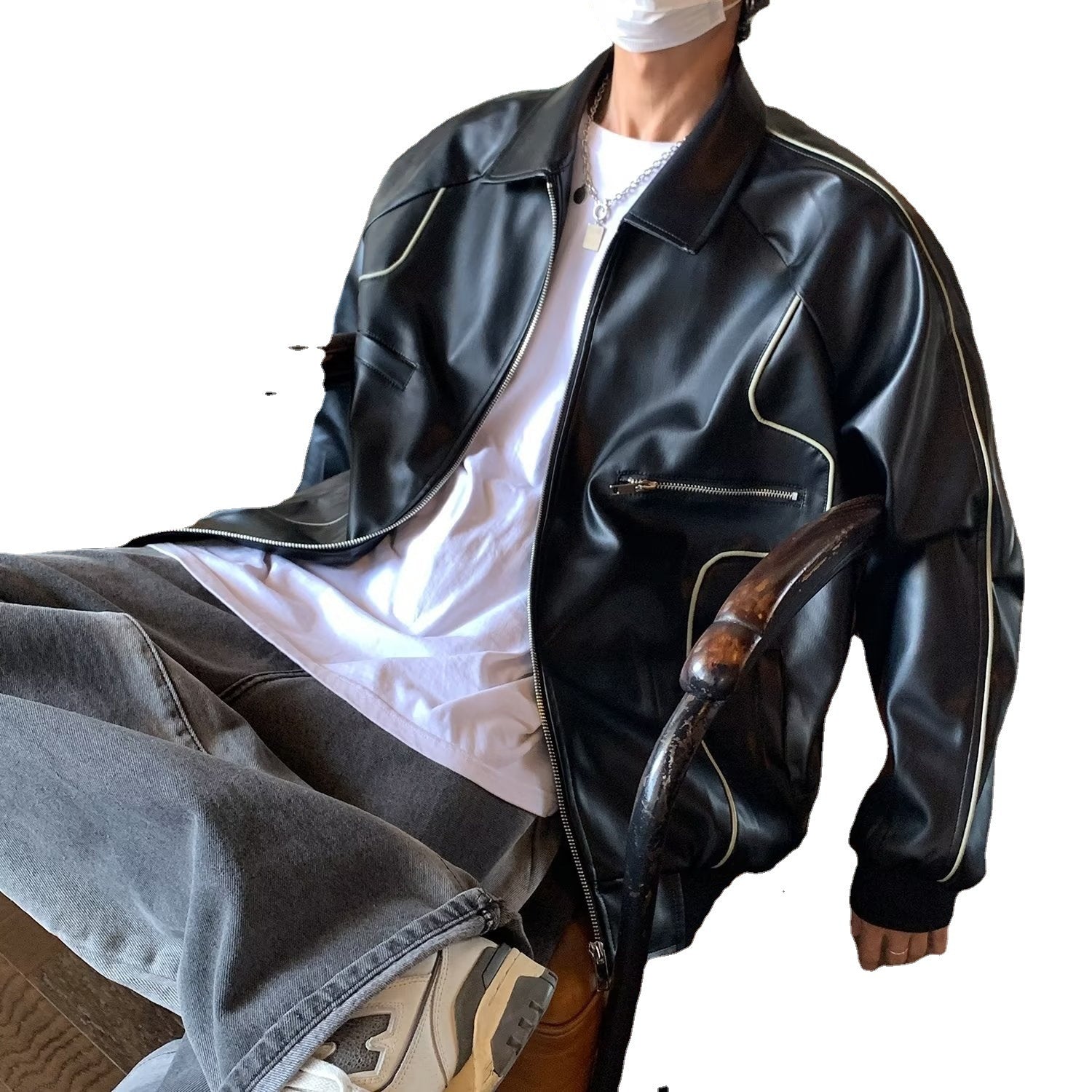 Retro Solid PU Leather Lapel Jackets For Men And Women Retro Solid PU Leather Lapel Jackets For Men And Women