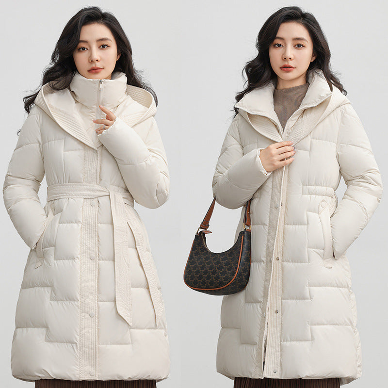 Women's Winter New Waist Trimming Fashion Mid-length Hooded Below-the-knee Coat Women's Winter New Waist Trimming Fashion Mid-length Hooded Below-the-knee Coat