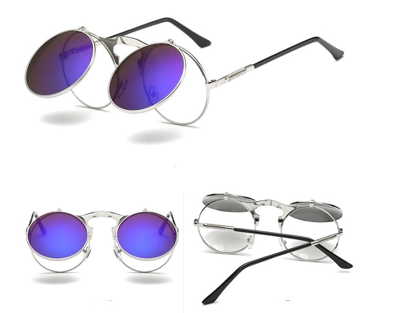 New Vintage Round Steampunk Sunglasses Flip-Up UV Protection Metal Frame Men And Women Summer Cycling Sun Glasses New Vintage Round Steampunk Sunglasses Flip-Up UV Protection Metal Frame Men And Women Summer Cycling Sun Glasses