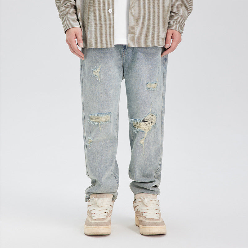 American Retro Washed Ripped Jeans For Men American Retro Washed Ripped Jeans For Men