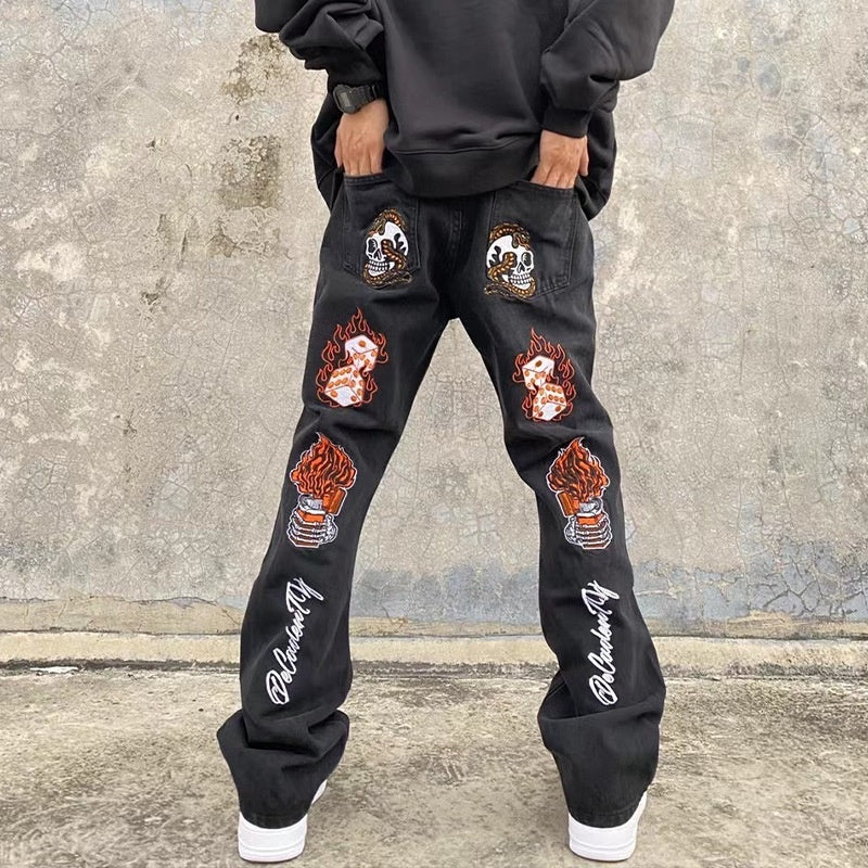 High Street Hip Hop Embroidered Back Jeans Korean Style Fashion Brand Stretch Slim Fit Skinny Pants Men High Street Hip Hop Embroidered Back Jeans Korean Style Fashion Brand Stretch Slim Fit Skinny Pants Men