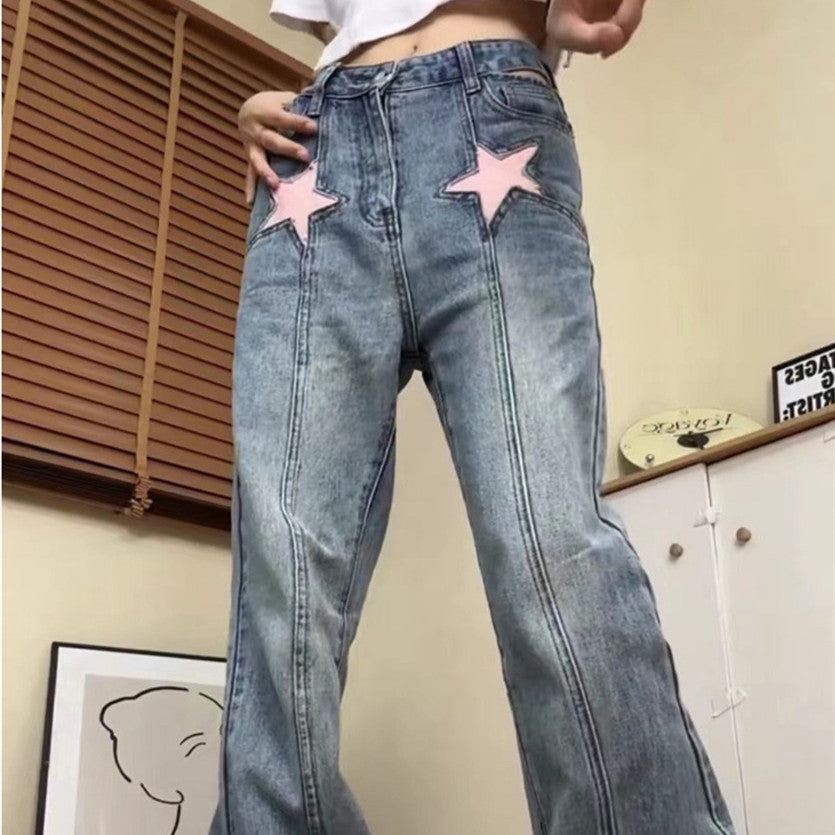 Design Sense XINGX Printed High Waist Hollow-out Jeans For Women Design Sense XINGX Printed High Waist Hollow-out Jeans For Women