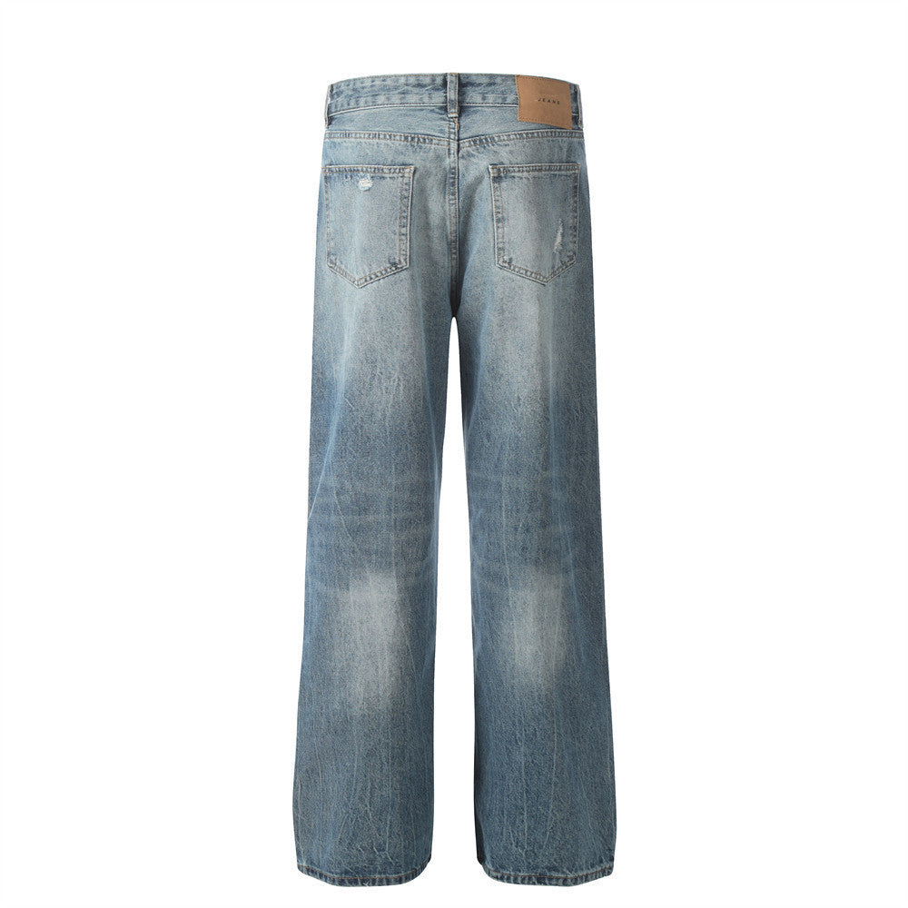 Washed And Frayed Jeans Men's Street Tide Brand Washed And Frayed Jeans Men's Street Tide Brand
