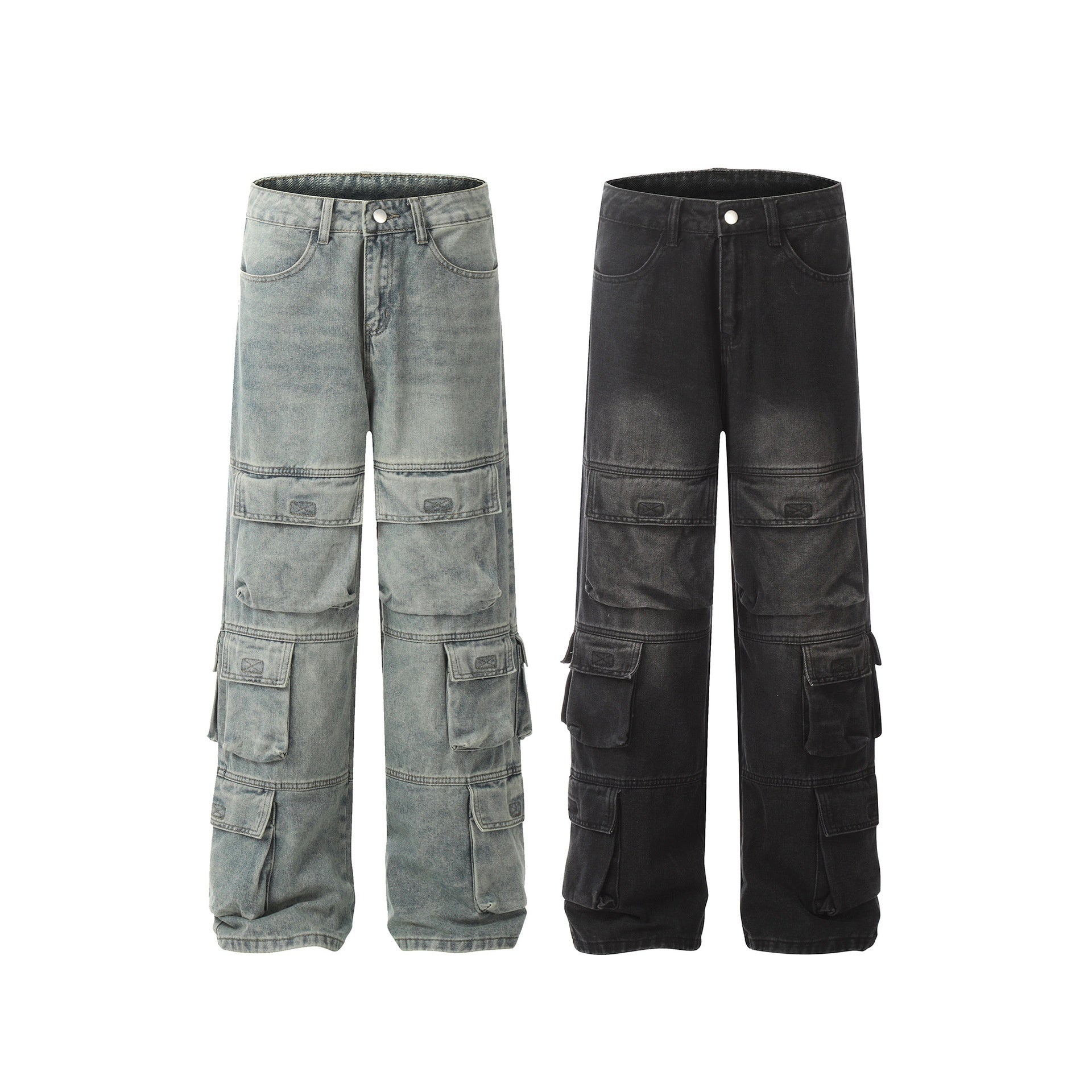 Street Heavy Washed Multi-pocket Casual Jeans Men Street Heavy Washed Multi-pocket Casual Jeans Men