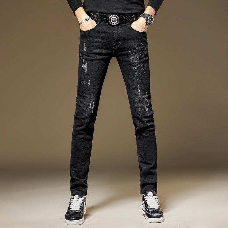 Embroidered Jeans Men's Slim Fit Ankle Tight Trousers Embroidered Jeans Men's Slim Fit Ankle Tight Trousers