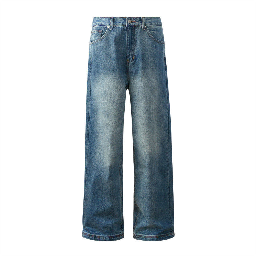 Washed Gradient Wide-leg Jeans Vintage Men's Clothing Washed Gradient Wide-leg Jeans Vintage Men's Clothing