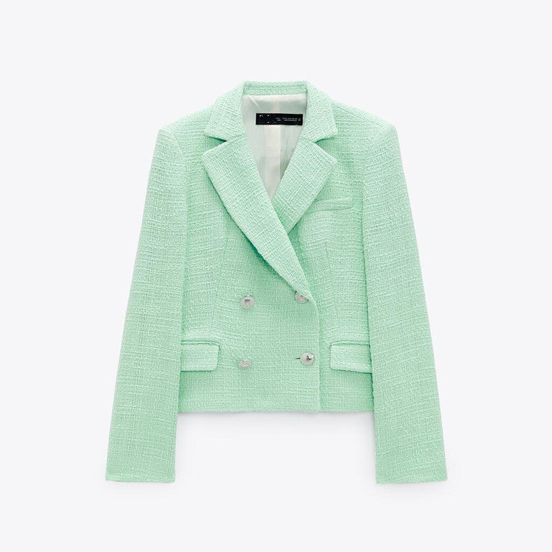 New Texture Double-breasted Short Green Suit Jacket Women New Texture Double-breasted Short Green Suit Jacket Women