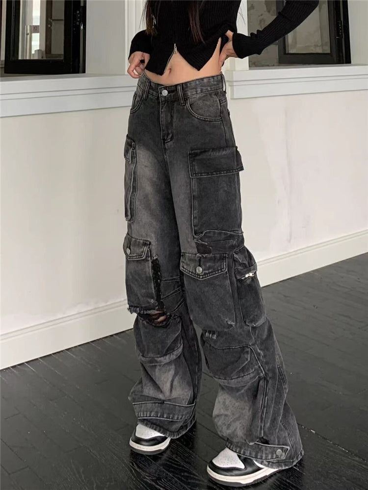 American Street Multi-pocket Workwear Jeans For Women American Street Multi-pocket Workwear Jeans For Women