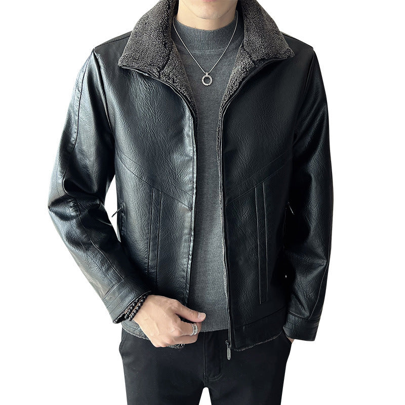 Hong Kong Style Velvet Padded Plus Size Men's Leather Jackets Hong Kong Style Velvet Padded Plus Size Men's Leather Jackets