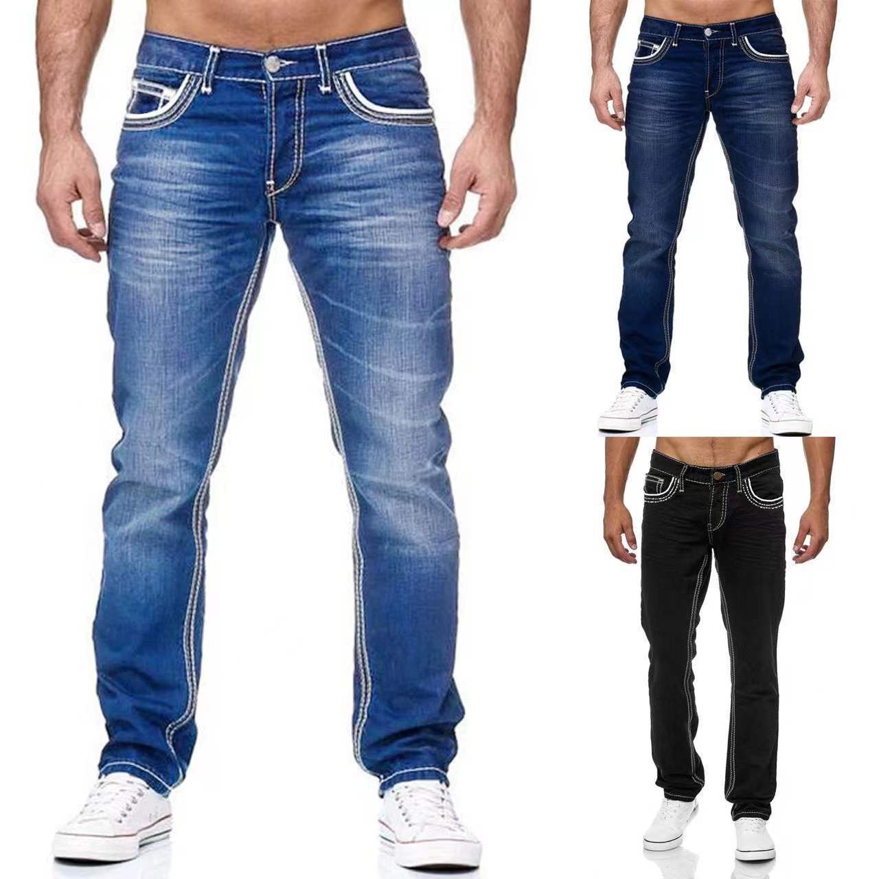 Men Jeans With Pockets Straight Pants Business Casual Daily Streetwear Trousers Men's Clothing Men Jeans With Pockets Straight Pants Business Casual Daily Streetwear Trousers Men's Clothing