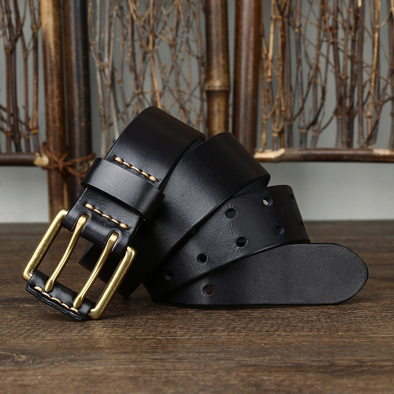 Men's Leather Belt Double Pin Buckle Men's Leather Belt Double Pin Buckle