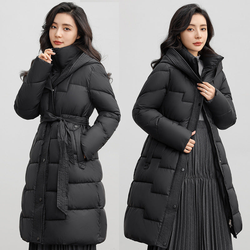 Women's Winter New Waist Trimming Fashion Mid-length Hooded Below-the-knee Coat Women's Winter New Waist Trimming Fashion Mid-length Hooded Below-the-knee Coat