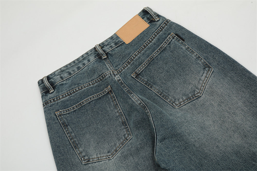 Ripped Knee Jeans Men Straight-leg Trousers Ripped Knee Jeans Men Straight-leg Trousers
