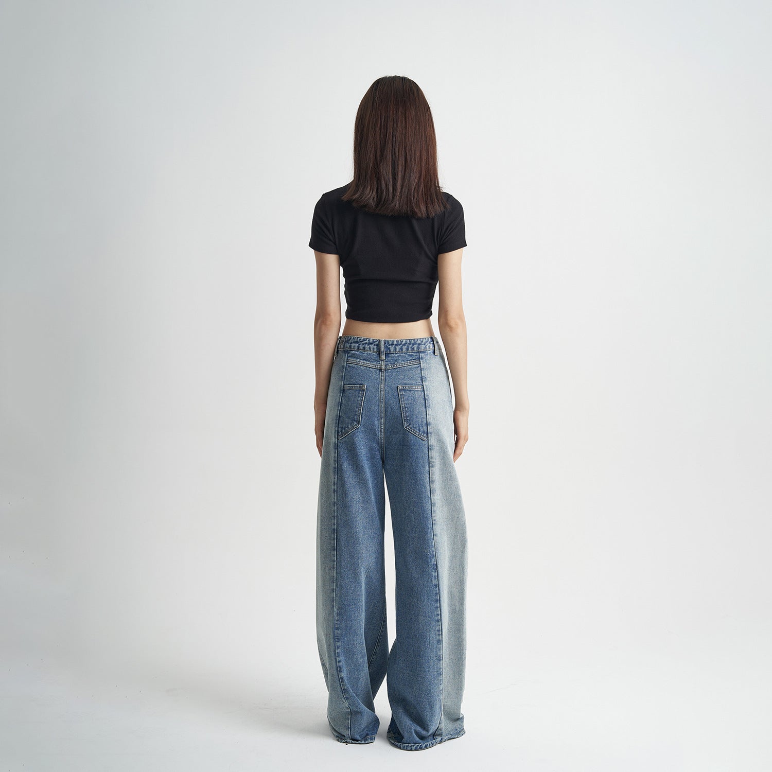 Washed Blue Jeans Loose Stitching Women Washed Blue Jeans Loose Stitching Women