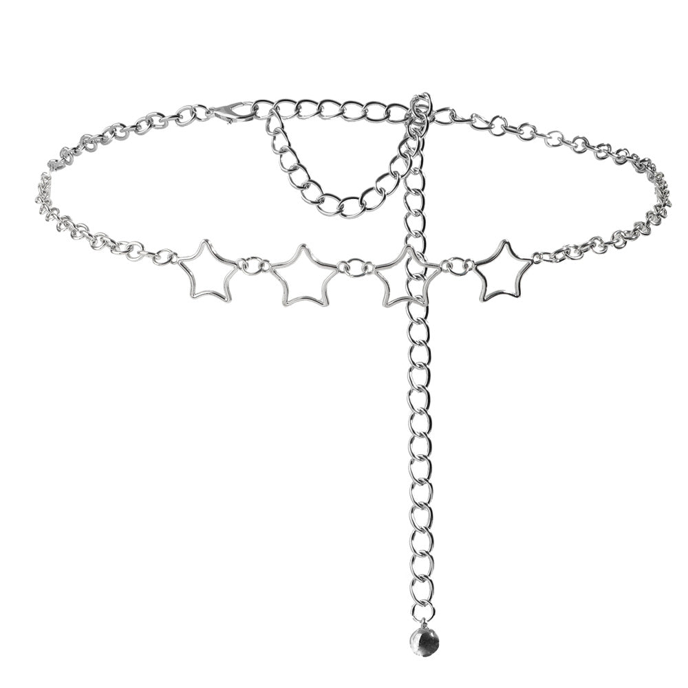 Simple Fashion Men And Women Star Metal Waist Chain Sexy Cutout Five-pointed Star Body Chain Jeans Dress Accessories Simple Fashion Men And Women Star Metal Waist Chain Sexy Cutout Five-pointed Star Body Chain Jeans Dress Accessories