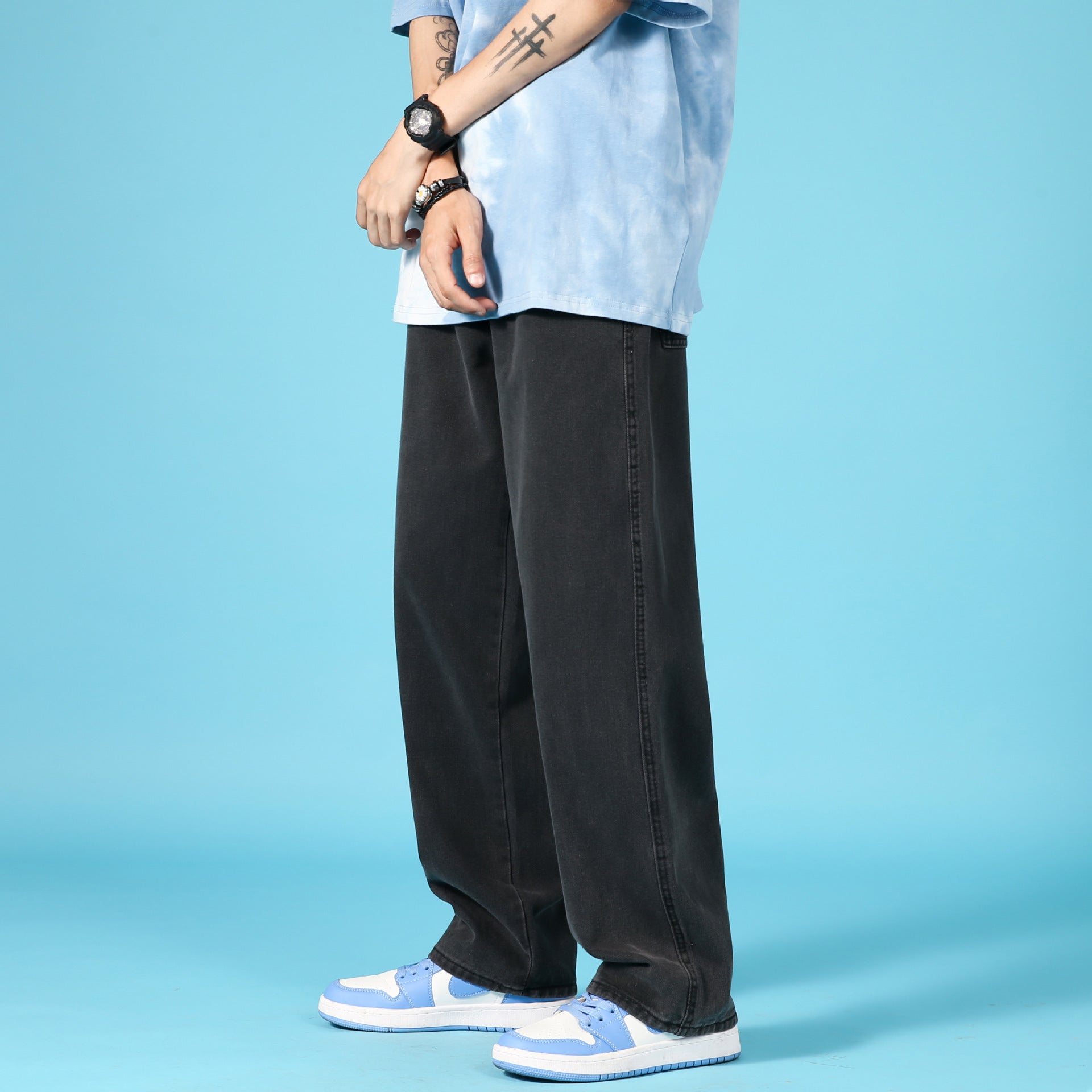 Straight Loose Jeans Men Casual Trousers Hip Hop Cargo Denim Pants With Zipper Straight Loose Jeans Men Casual Trousers Hip Hop Cargo Denim Pants With Zipper