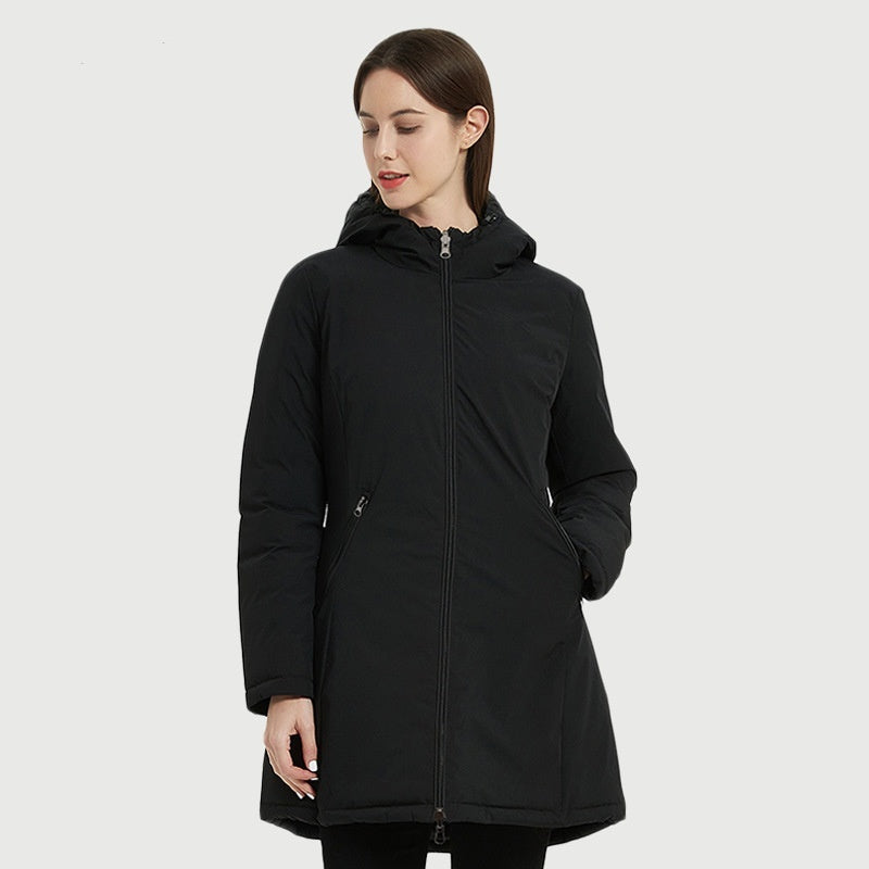 European Women's Mid-length Autumn And Winter Wear Hooded Cotton Jacket European Women's Mid-length Autumn And Winter Wear Hooded Cotton Jacket